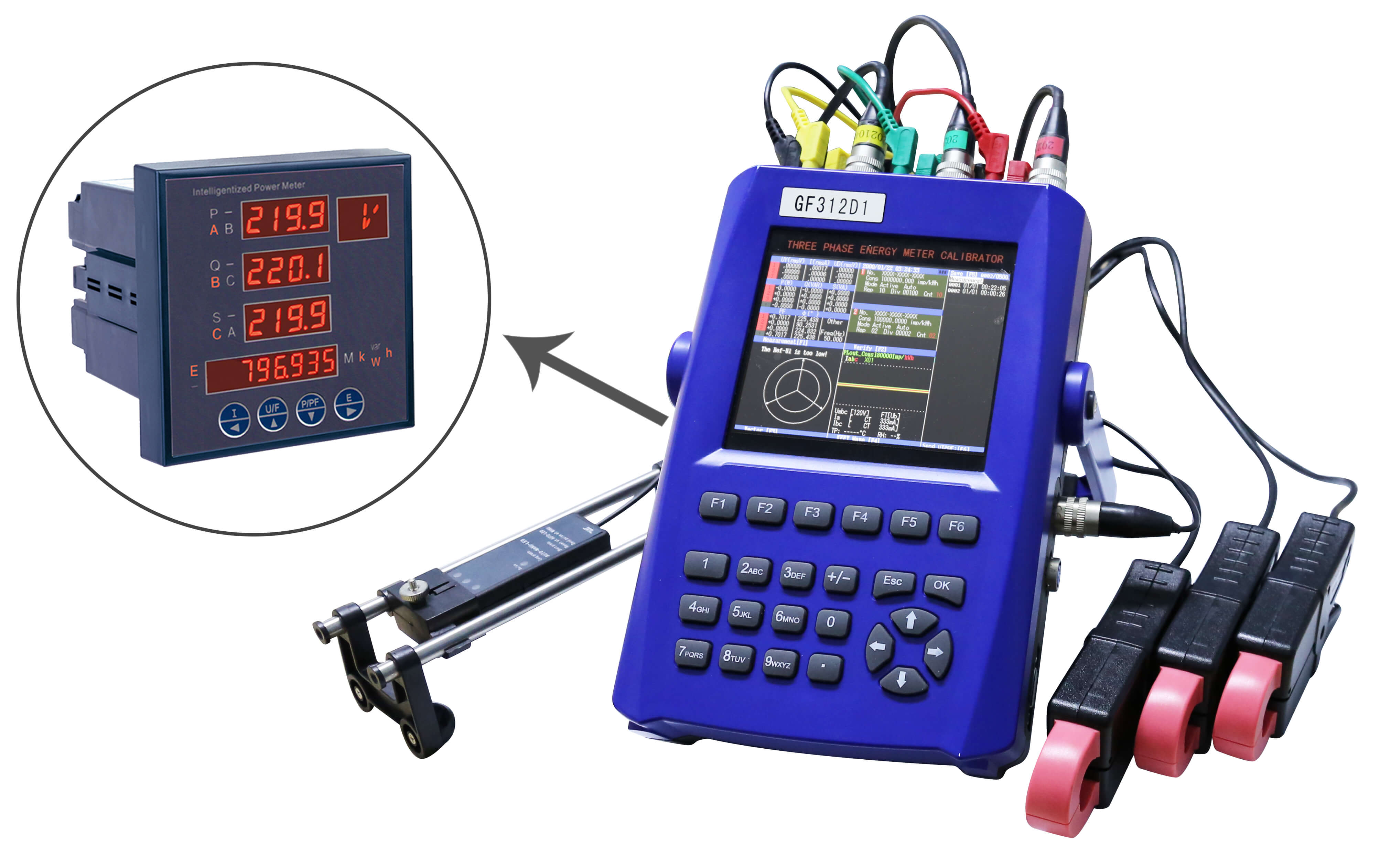 Handheld three phase energy meter calibrator